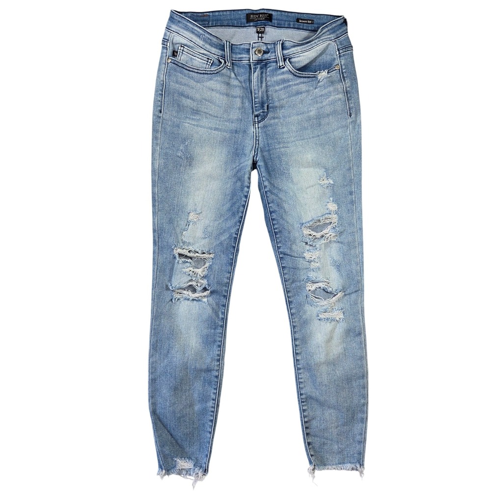 Judy Blue Skinny Fit Light Wash Distressed Ripped Raw Hem Jeans 9/29 JB82241MD